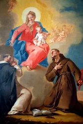 Die Nationalgalerie. Unsere Liebe Frau vom Rosenkranz mit St. Dominikus und St. Franziskus von Assisi. Nicola Grassi. 18. Jahrhundert. Ljubljana. Slowenien.