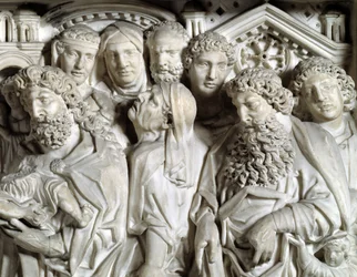 Darstellung Jesu im Tempel (Detail) Stuhl von Nicola Pisano (1215/20-1278/84) (Marmor-Kanzel) 1260 Baptisterium San Giovanni in Pisa, Italien