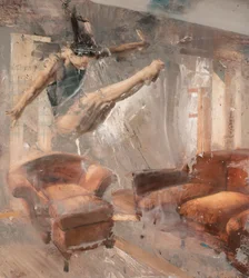 Sprung auf ein Sofa