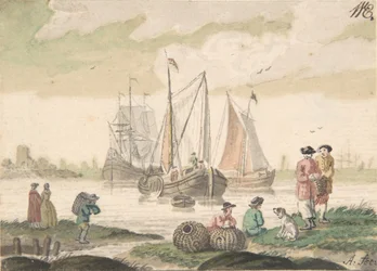 Meereslandschaft mit sieben Figuren und einem Hund, 1733-93