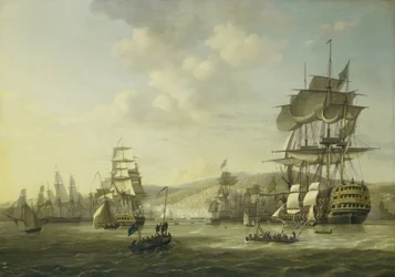 Die anglo-niederländische Flotte in der Bucht von Algier, die das Ultimatum zur Freilassung der christlichen Sklaven unterstützt, 26. August 1816