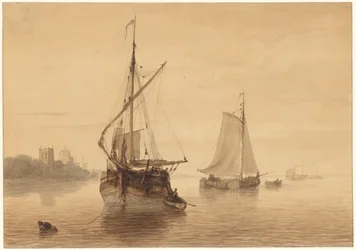 Flusslandschaft mit einigen Schiffen