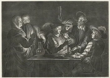 Rauchende und trinkende Männer in einer Taverne