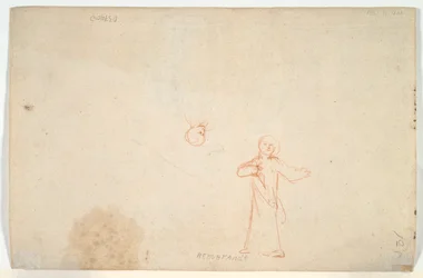 Abraham bewirtet die Engel (recto); Frau stehend und Kopfstudie (verso)