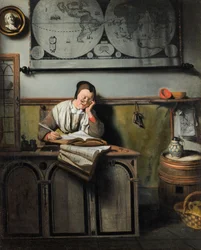 Schlafende Frau mit Buchhaltung