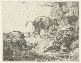 Schlafende Hirtenfamilie und ruhendes Vieh