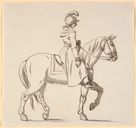 Karikatur eines Reiters (möglicherweise für die Statue von Christian V?)