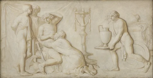 König Priamos bittet Achilles um den Leichnam von Hektor
