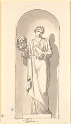 Thalia als Statue in einer Nische
