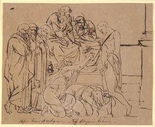 Theseus wird von Ismene und Antigone angefleht. Nach Sophokles