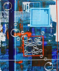 Geometrische Blasen Blau Orange