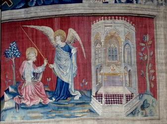 Wandteppich der Offenbarung, Nr. 27: Heiliger Johannes und der Engel. Wandteppich von Nicolas Bataille