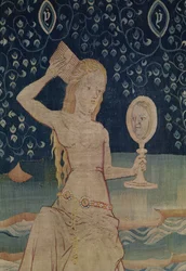 Die Hure Babylon, Nummer 64 aus der Apokalypse von Angers, 1373-1387, Detail des Wandteppichs 181983