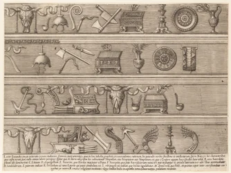 Speculum Romanae Magnificentiae: Opferinstrumente basierend auf antiken Reliefs, ca. 1550-75