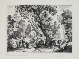 Eine bewaldete Landschaft mit der Predigt des Hl. Johannes des Täufers