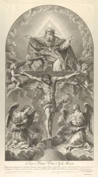 Die Heilige Dreifaltigkeit, Christus am Kreuz flankiert von zwei Engeln, der Heilige Geist als Taube, 1702
