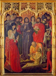 Die Auferstehung des Lazarus Triptychon, zentrale Tafel von Lazarus, der aus seinem Sarg steigt, 1461