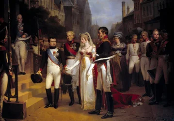 Kaiser Napoleon Bonaparte (1769-1821) empfängt Königin Luise von Preußen in Tilsit am 6. Juli 1807
