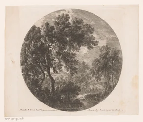 Waldlandschaft mit zwei Männern hinter einer Herde