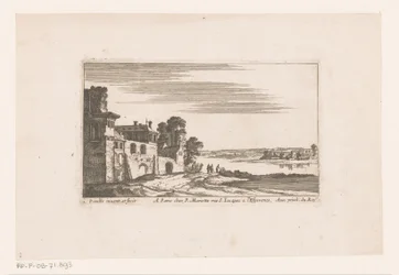 Landschaft mit Gebäuden am Fluss