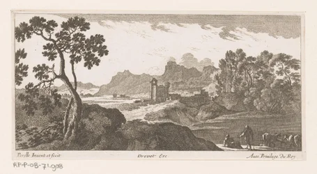 Landschaft mit Hirten bei trinkenden Kühen