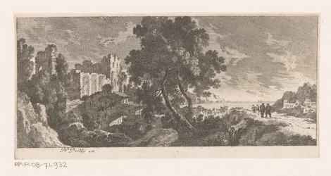 Landschaft mit Ruine am Meer