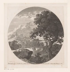 Landschaft mit zwei Männern und einer Ziegenherde