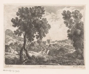 Landschaft mit zwei Spaziergängern