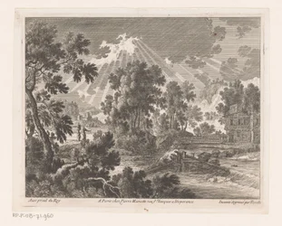 Sonnige Landschaft mit Haus am Fluss