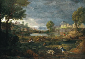 Landschaft während eines Gewitters mit Pyramus und Thisbe
