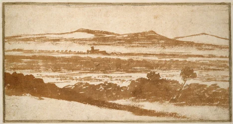 Blick über ein Tal zu fernen Hügeln