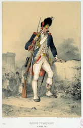 Mitglied der französischen Garde (14. Juli 1789). Gravur von Nicolas Toussaint Charlet