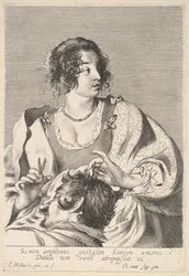Delilah bereitet sich darauf vor, Samsons Haar mit einer Schere in ihrer rechten Hand zu schneiden, unter ihrer Brust..., ca. 1629