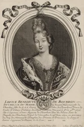 Gravur von Louise Bénédicte de Bourbon (Herzogin von Maine), von Nicholas de Larmessin aus Paris um 1690