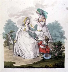 Junge in Kniehosen und Krinolinenkleider aus der 