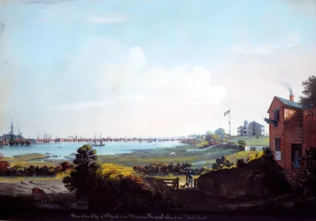 Ansicht der Stadt New York und des Marinekrankenhauses von Wallabout aus