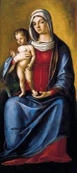 Madonna mit Kind, Zentrales Panel des Triptychons mit Madonna und Kind, St. Albert und St. Sebastian