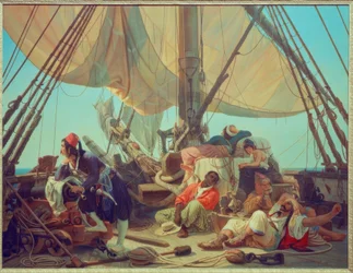 Piraten auf dem Verdeck ihres Schiffes