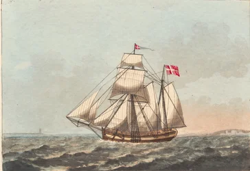 Eine dänische Galeasse, im Lee, mit Seitenwind