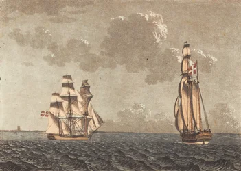 Ein wendendes Schiff und eine Galeere mit Seitenwind