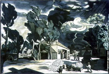 Landschaft mit Sturm