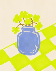 Blaue Vase frische Blumen