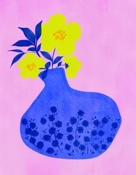 Lebendige Blüten blaue Vase