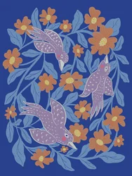 Verspielte Vögel und Blüten