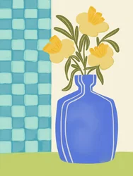 Gelbe Blumen in blauer Vase