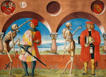 Der Tod, Ritter und Jurist aus dem Totentanz-Zyklus von Albrecht Kauw