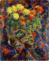 Chrysanthemen auf einem orientalischen Teppich