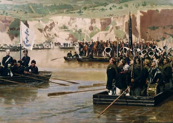 Die Russen überqueren die Donau bei Svishtov im Juni 1877
