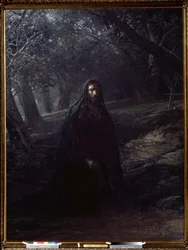 „Christus im Garten der Olivenbäume“: Jesus auf dem Ölberg (oder dem Hügel von Gethsemane) über Jerusalem entfernt sich vor seiner Verhaftung von den schlafenden Jüngern, um zu beten. (1831-1894), 1869-1880, State Tre