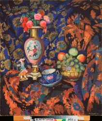 Stillleben mit Porzellan und Blumen - Werk von Nikolai Semyonovich Zaytsev (1885-1938)